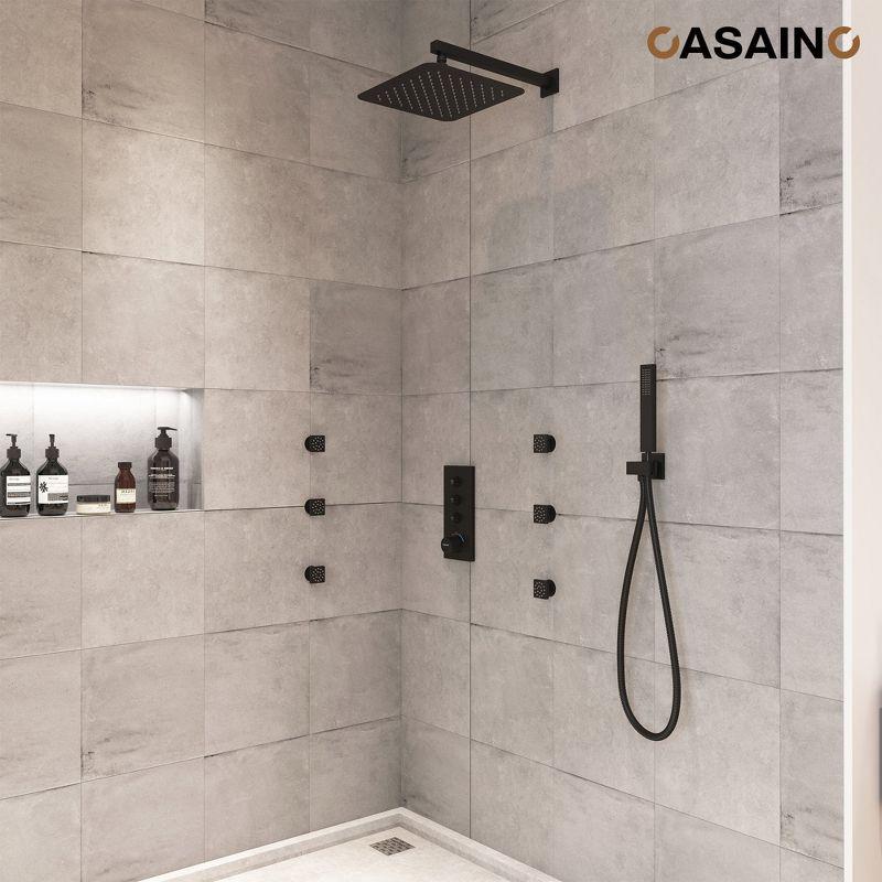 3 Functions 12 Inch Wall Mount Thermostatic Shower System with 6 Body Jets