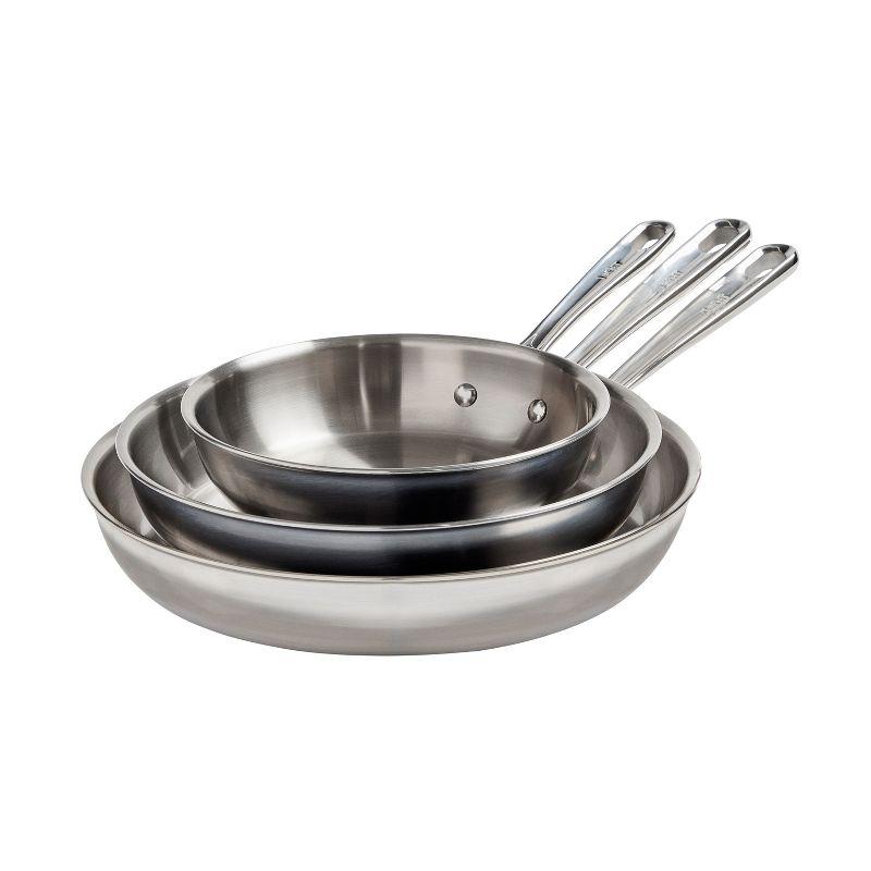 T-fal 3 Piece Stainless Steel Fry Pan Set, 8", 10" & 12", Pro Tri-Ply, Silver