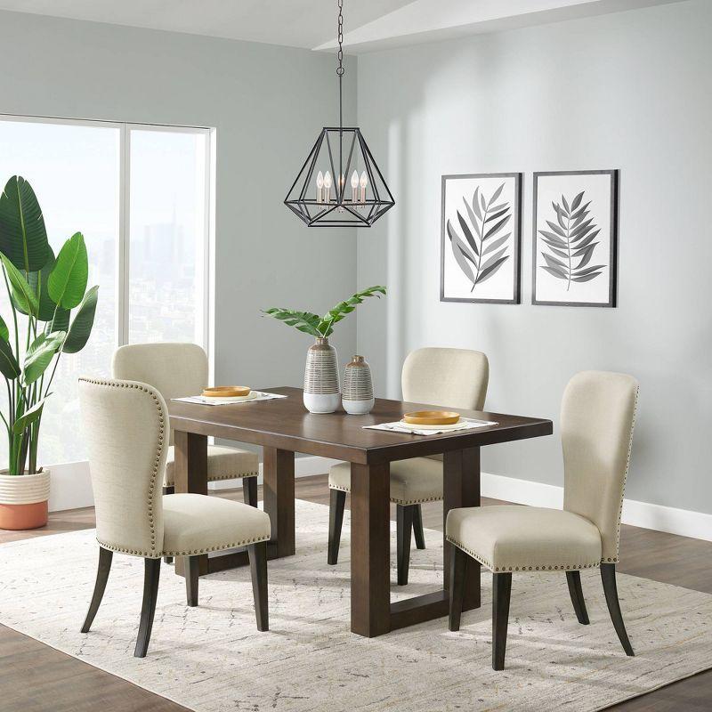 Set of 2 Savoy Upholstered Dining Armless Chairs Cream - Alaterre Furniture: Faux Leather, Nailhead Detail, Rubberwood Frame