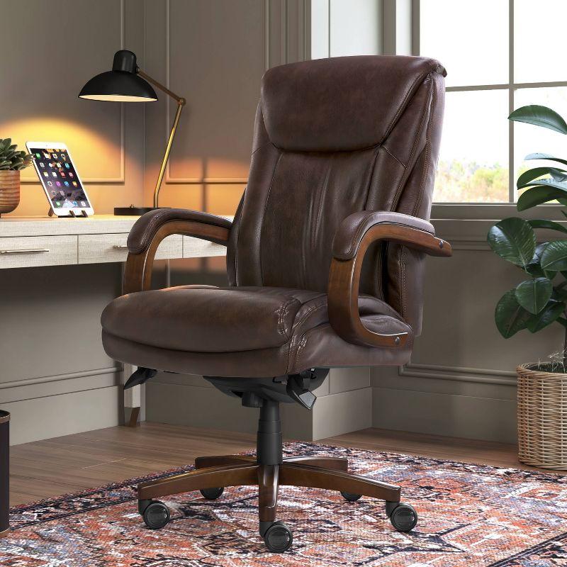 La-Z-Boy La-Z-Boy Edmonton Big & Tall Executive Office Chair, ComfortCore with Memory Foam Cushions, Real Wood Arms and Base, Waterfall Seat Edge, Bonded Leather