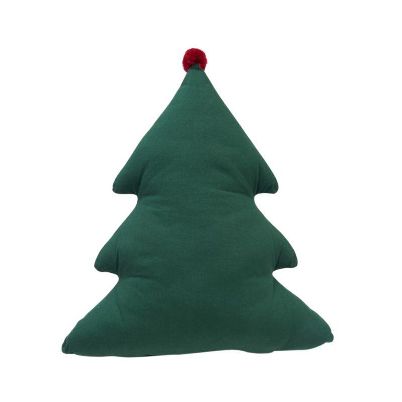 Green Embroidered Christmas Tree Shaped Throw Pillow