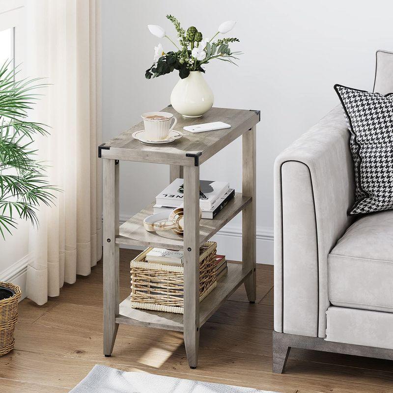 Farmhouse End Table Rustic Side Table with Storage Shelf