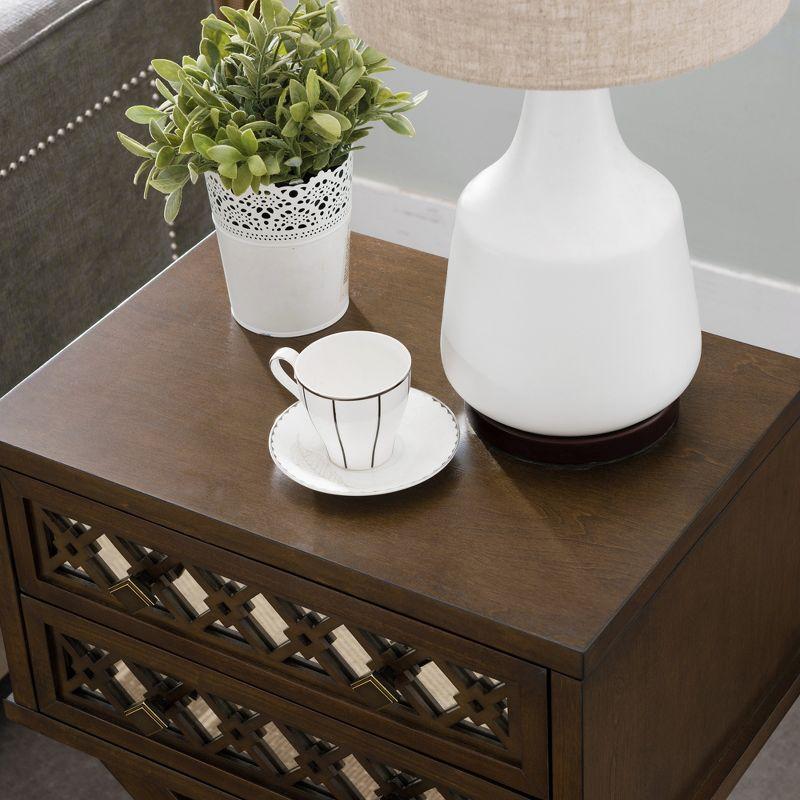 Mirrored Diamond Filigree X Base Nightstand/Table Walnut - Leick Home