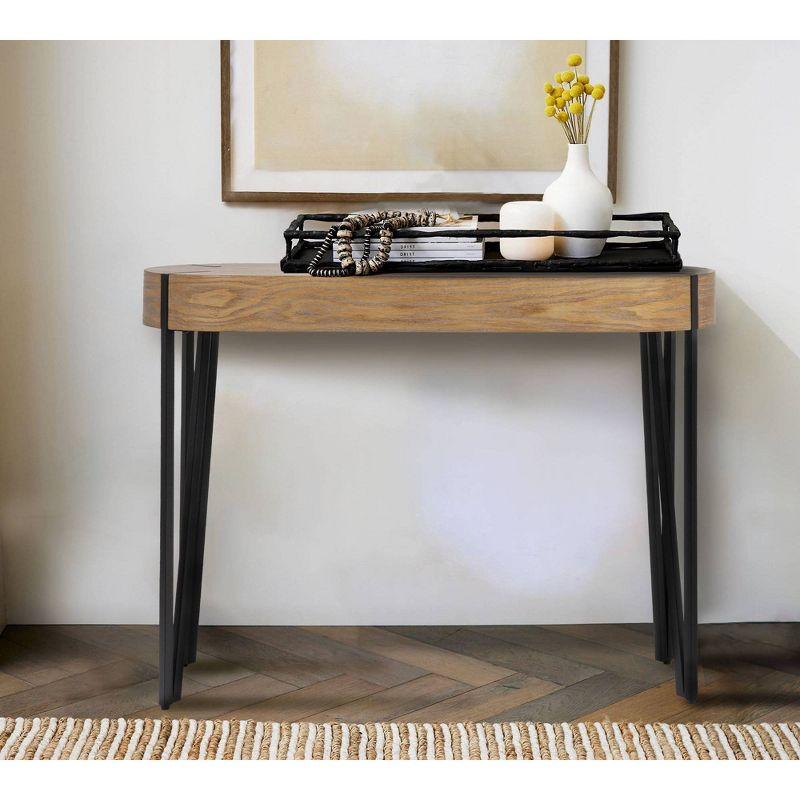 Storied Home Astoria Wood Console Table Natural/Black: White Oak Finish, Iron Hairpin Legs, Entryway Furniture