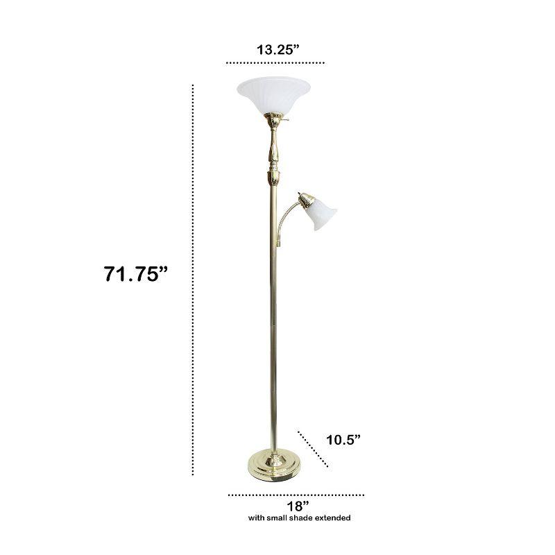 Torchiere Floor Lamp with Reading Light and Marble Glass Shade - Lalia Home