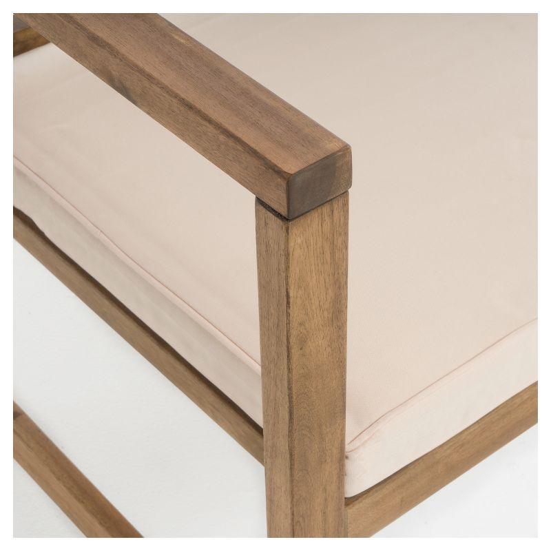 Emilano Set of 2 Acacia Wood Club Chair - Natural Stained - Christopher Knight Home: Weather-Resistant Patio Accent Chairs with Polyester Cushions