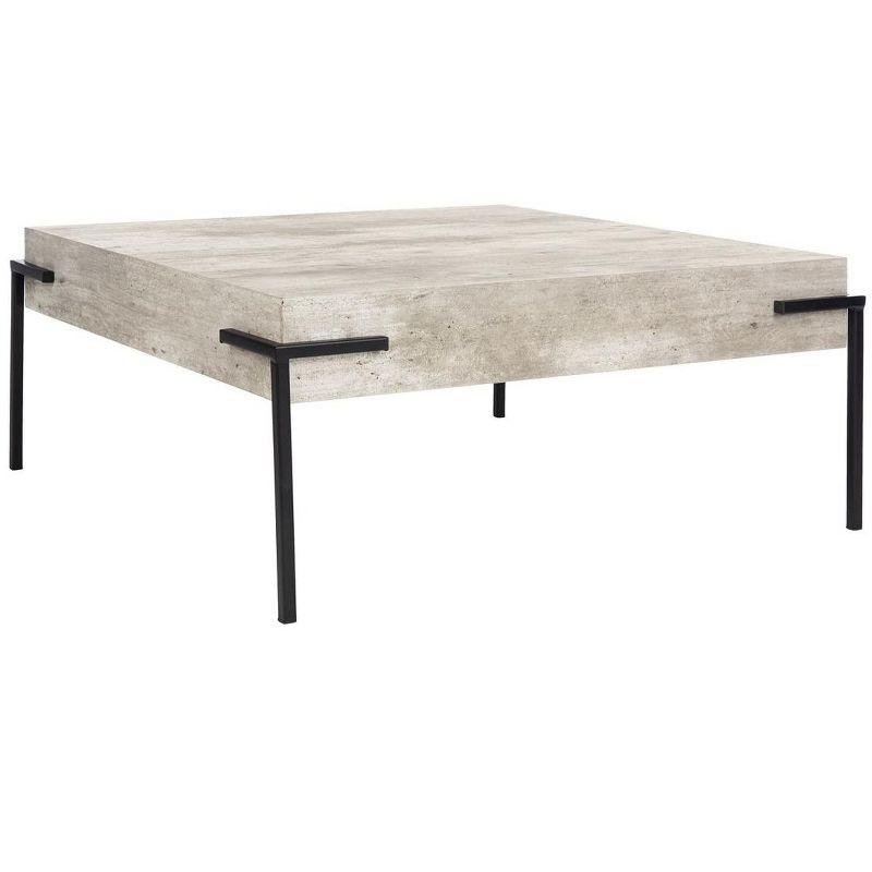 Eli Square Coffee Table - Light Grey Faux Concrete/Black - Safavieh