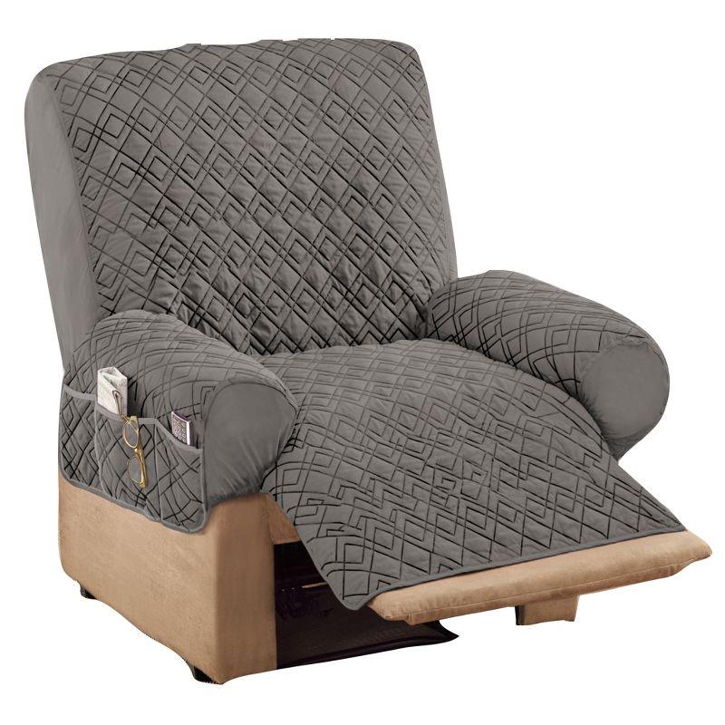 Collections Etc Diamond Quilted Stretch Recliner Cover with Storage Recliner Slate Gray
