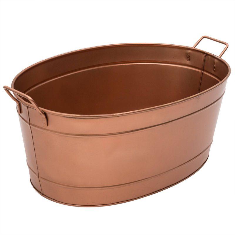 15" Oval Galvanized Tub with Side Handles Copper Plated - ACHLA Designs: Versatile Basin, Decorative Tray