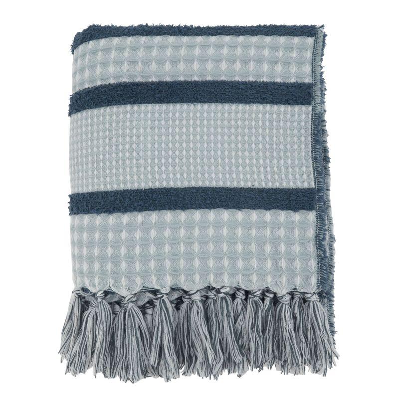 Saro Lifestyle Waffle Weave Reversible Throw Blanket, Navy Blue, 50x60 inches