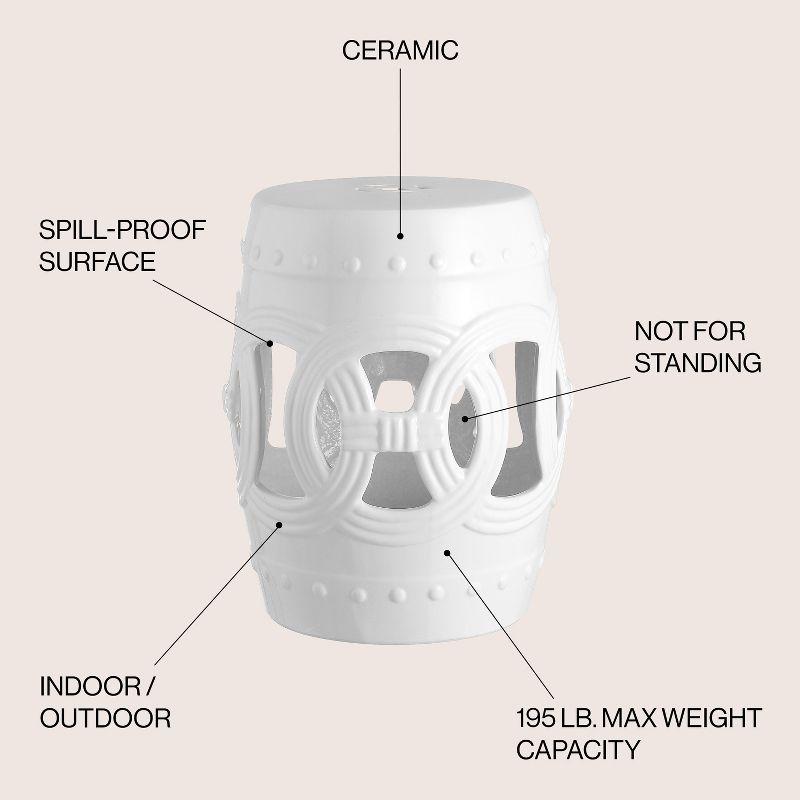 Lucky Coins 16" Eastern-Inspired Ceramic Drum Garden Stool, White - JONATHAN Y