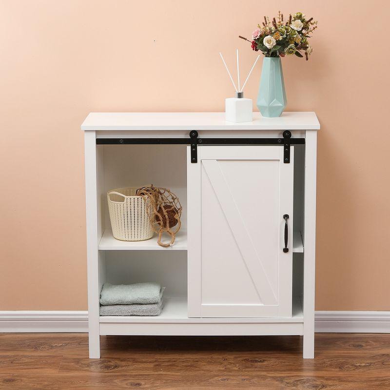 LuxenHome Farmhouse White MDF Wood Bathroom Storage Cabinet