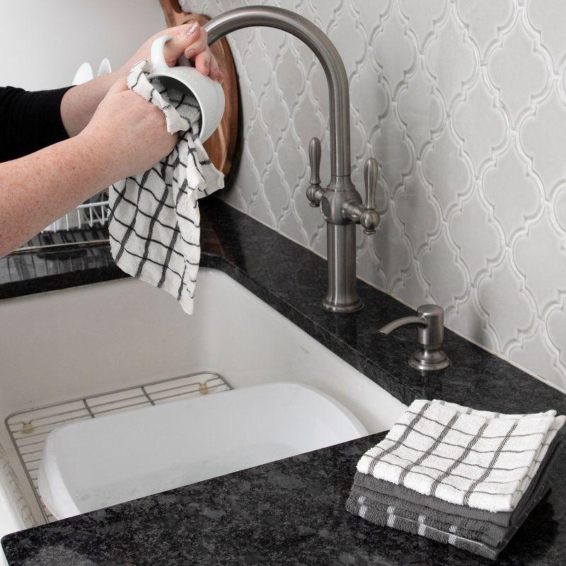 John Ritzenthaler Co. Ritz 3-Pack Terry Check Kitchen Towel Set and 6-Pack Terry Check Dish Cloth Set, Grey