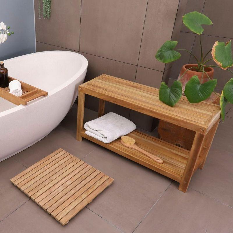 Nordic Teak 35" Natural Shower and Bath Spa Bench with Shelf