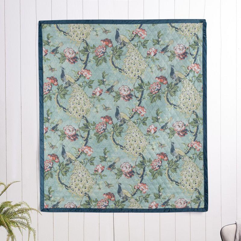 Greenland Home Fashions Pavona Peacock Velvet Binding Quilted Throw