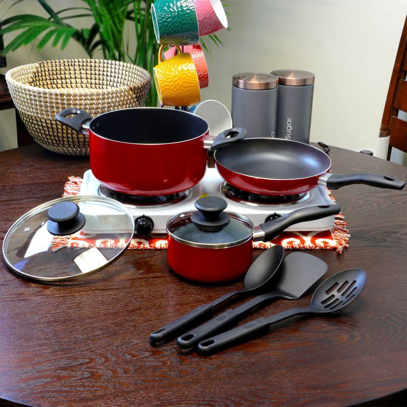 Gibson Home Palmer 8 Piece Cookware Set in Red