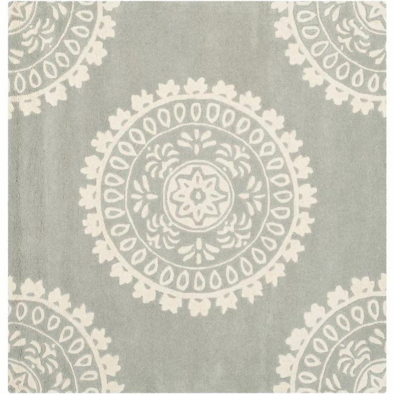 Hand-Tufted Wool Square Grey Ivory Area Rug - 5' x 5'