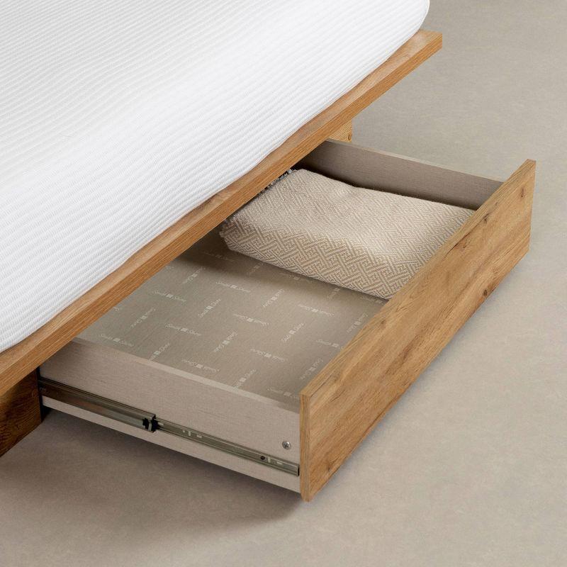 South Shore Full/Queen Platform Bed Nordik Oak: Laminated Particle Board with Built-In Storage Drawer