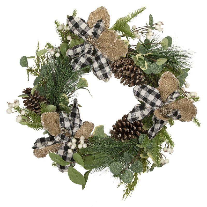 Magnolia and Frosted Pine Cones Artificial Christmas Wreath - 22-Inch Unlit