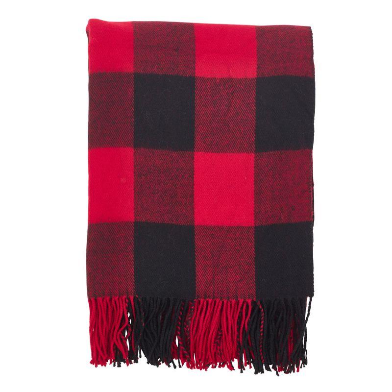 Buffalo Plaid Check Pattern with Tassel Trim Throw Blanket - Saro Lifestyle