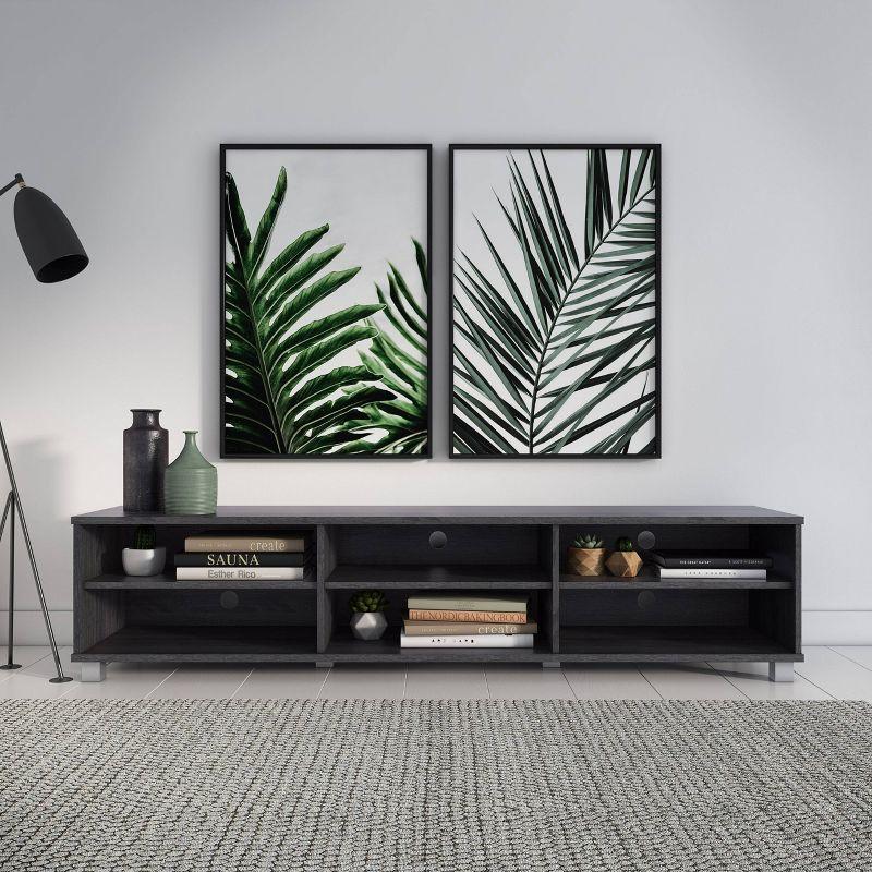 CorLiving Hollywood TV Stand for TVs up to 85" Wood Grain Gray : Modern Entertainment Center with Open Shelves, Adjustable Storage
