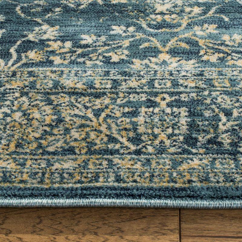 Light Blue and Beige Floral Synthetic Area Rug, 5'1" x 7'6"