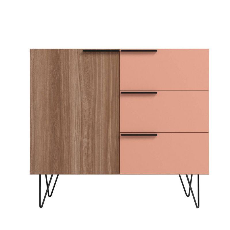 35.43" Beekman Dresser Brown/Pink - Manhattan Comfort: Splayed Metal Legs, Mid-Century Storage