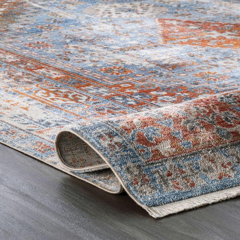 Vintage Faded Medallion 4' x 6' Blue Synthetic Area Rug