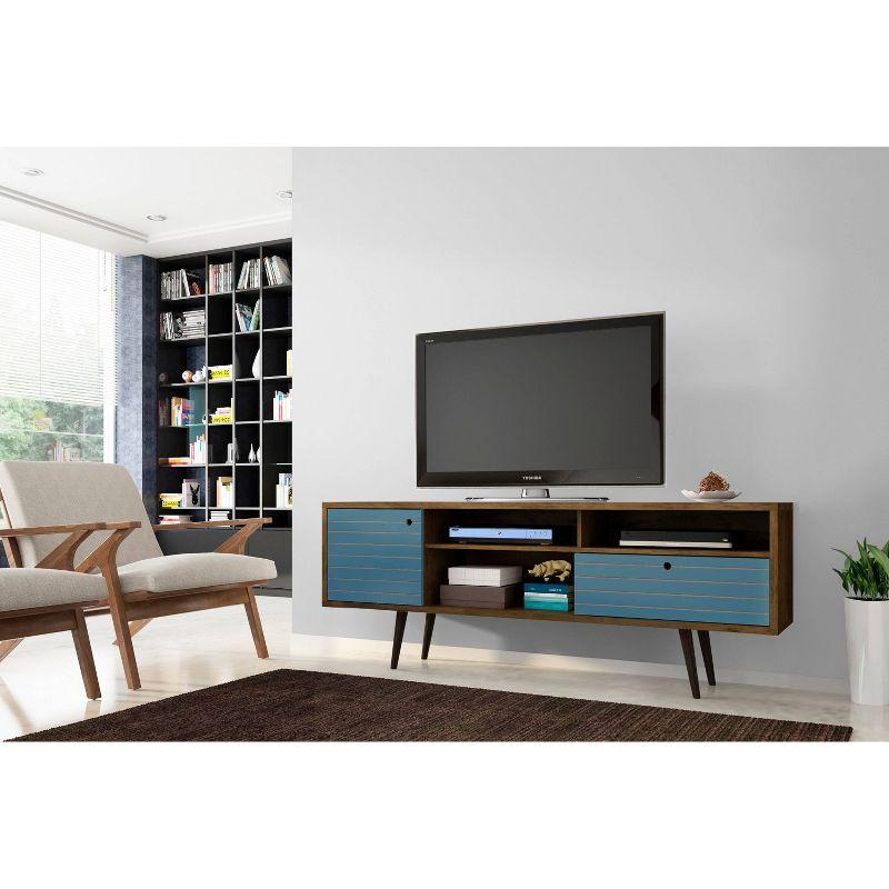 Liberty 3 Shelf and 1 Drawer TV Stand for TVs up to 65" Rustic Brown/Aqua Blue - Manhattan Comfort: Entertainment Center with Cable Management