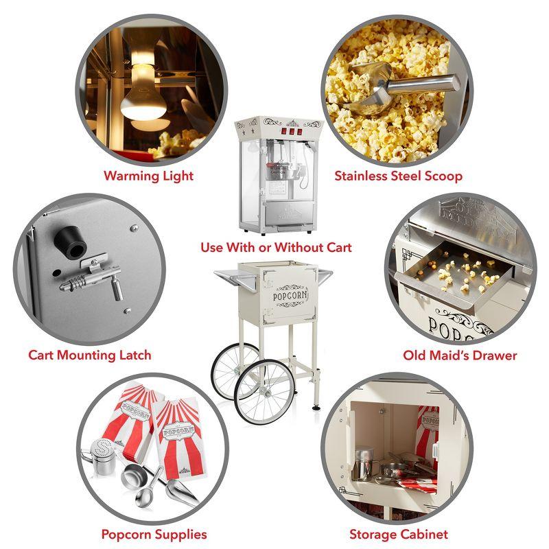 Olde Midway Movie Theater-Style Popcorn Machine Popper with Cart and 10 oz Kettle, Cream