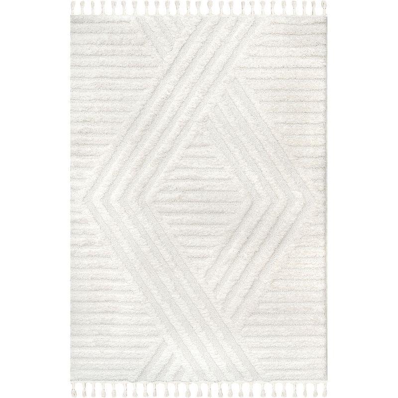 Nuloom Risette Geometric Shag Tassel Indoor Area Rug, Square 6' x 6', Ivory