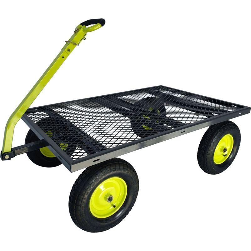 Yard Tuff Jumbo Wagon Heavy Duty Steel Mesh Deck Utility Outdoor Yard Cart, 1400 Capacity Haul with Large Stable Tires, 34 x 52 Inch, Gray/Green