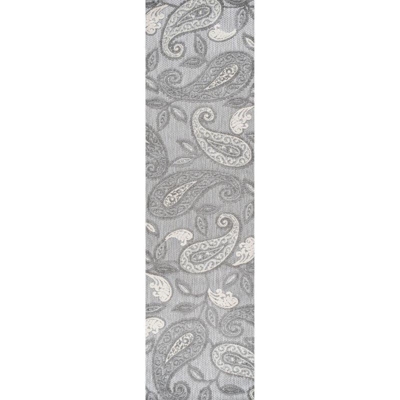 2'x10' Julien Paisley High-Low Indoor/Outdoor Area Rug, Light Gray - JONATHAN Y