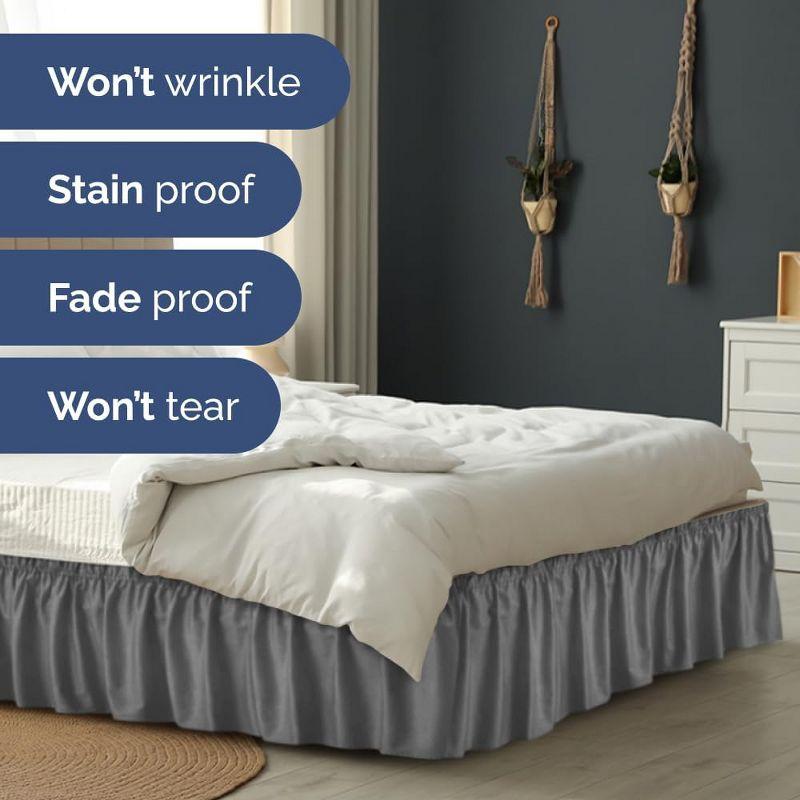 CGK Linens Elastic Wrap-Around Dust Ruffled Bed Skirt - Easy Fit with Pleated 15" Drop in Dark Grey, Size Twin