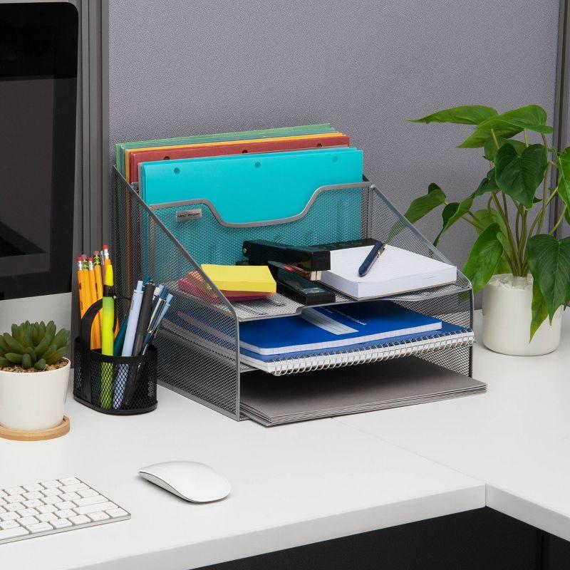 Mind Reader Mind Reader Desktop Organizer, Vertical File Holder, Paper Trays, Office, Metal Mesh, 12.5"L x 11.5"W x 9.5"H
