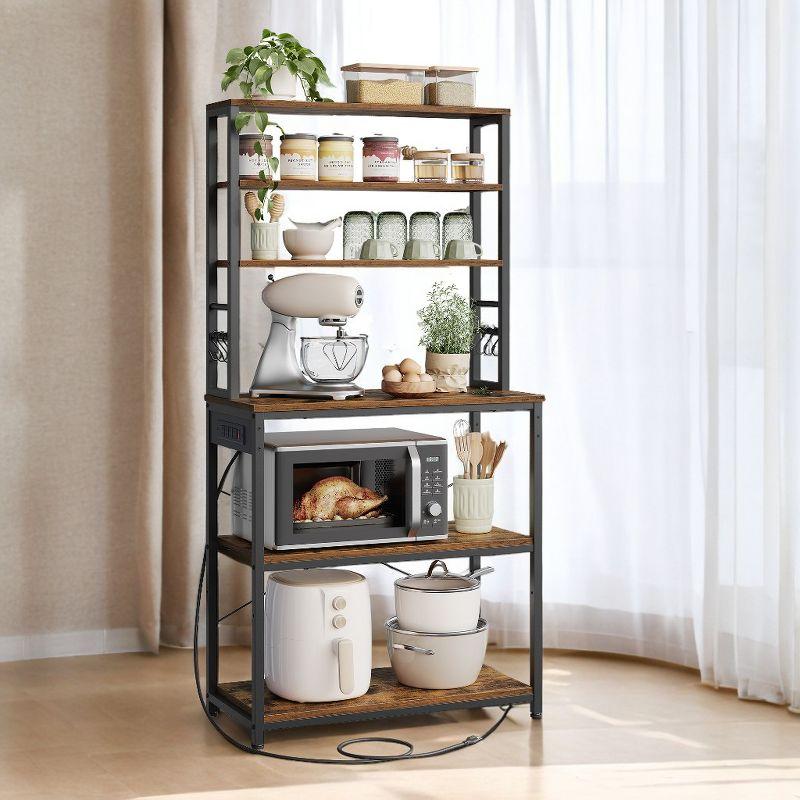 Brown Adjustable 6-Tier Steel Kitchen Baker's Rack with Power Outlet