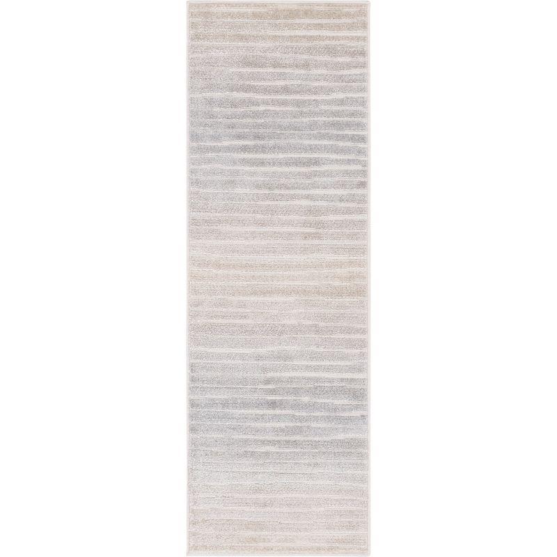 Light Gray Stripe Synthetic Easy-Care Outdoor Runner Rug