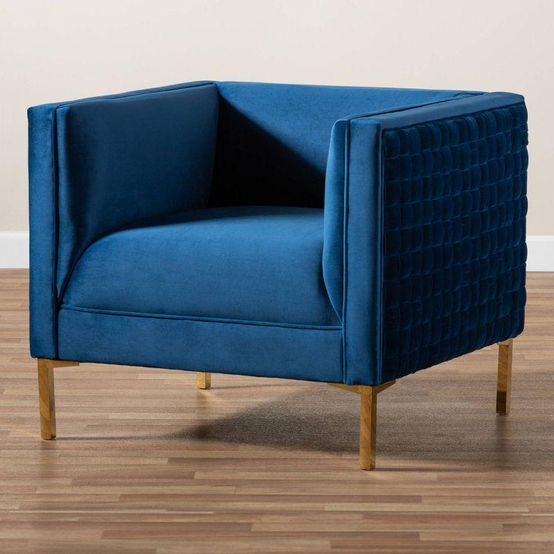 Seraphin Navy Blue Velvet & Gold Finish Modern Accent Chair