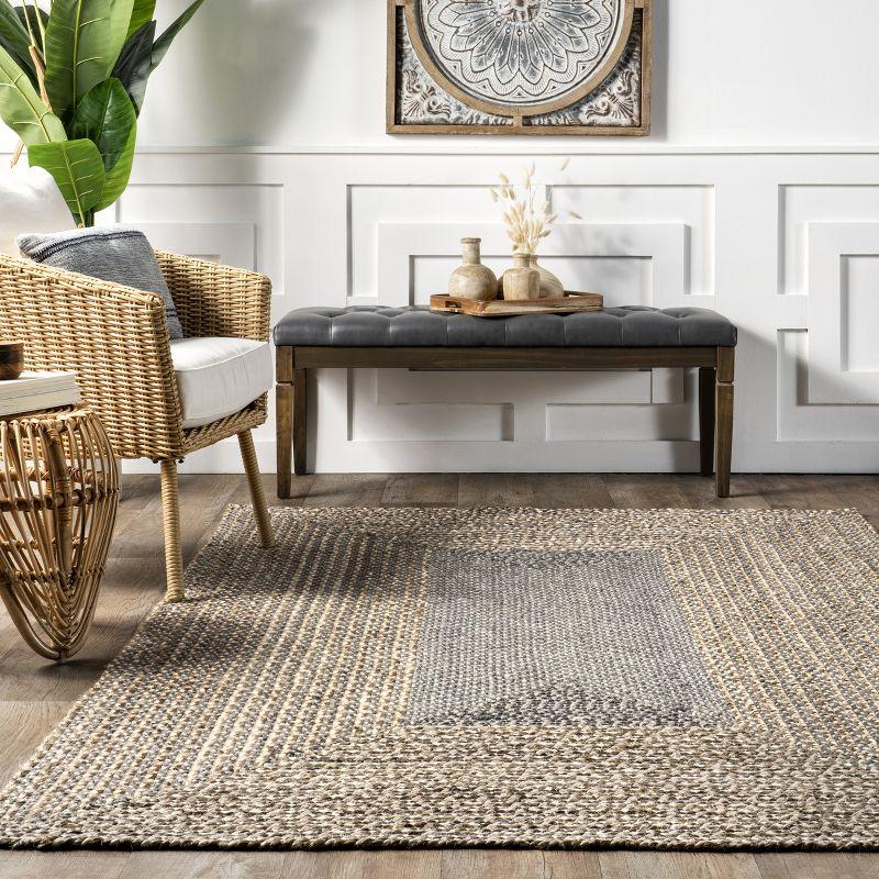 Nuloom Draya Solid 6 Round Wool Jute Indoor Area Rug for Dining Room Rug Neutral Rug Living Room Rug Kitchen, Grey/Ivory