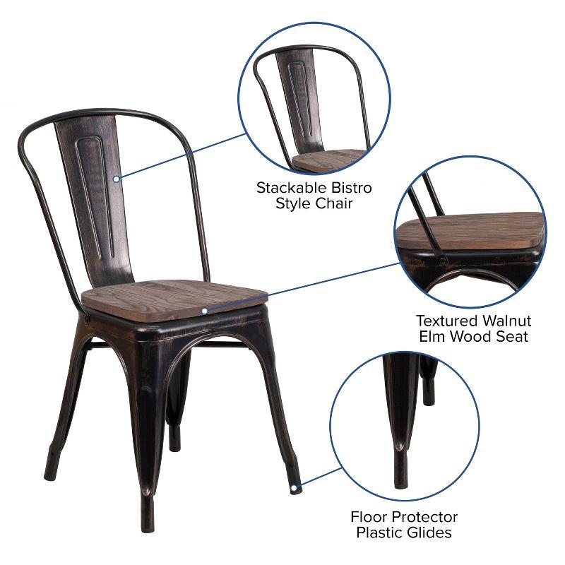 Flash Furniture Black-Antique Gold Metal Stackable Chair with Wood Seat