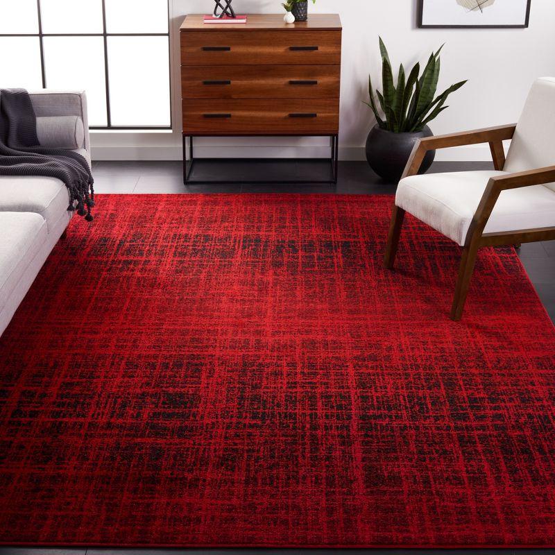 Red and Black Square Synthetic Area Rug