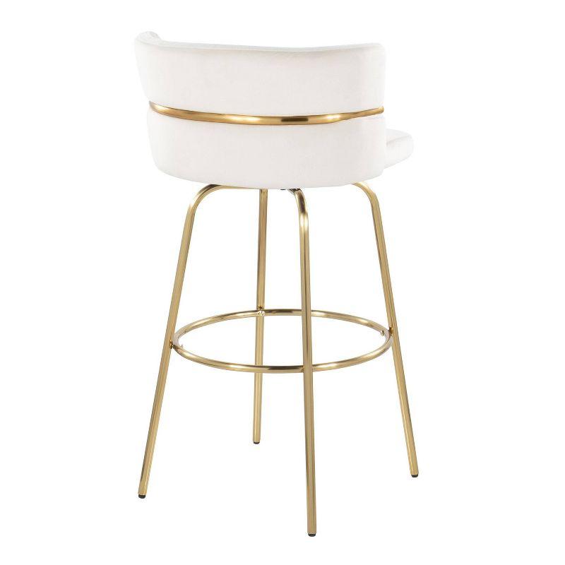 Set of 2 Cinch-Claire Barstools Gold/Cream - LumiSource: Swivel, Velvet Upholstery, Metal Base