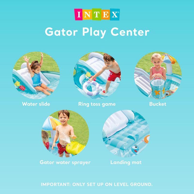 Intex 57165EP Gator 6.6ft x 5.6ft x 4in Outdoor Inflatable Kiddie Pool Water Play Center with Slide, for Toddlers Ages 2 and Up