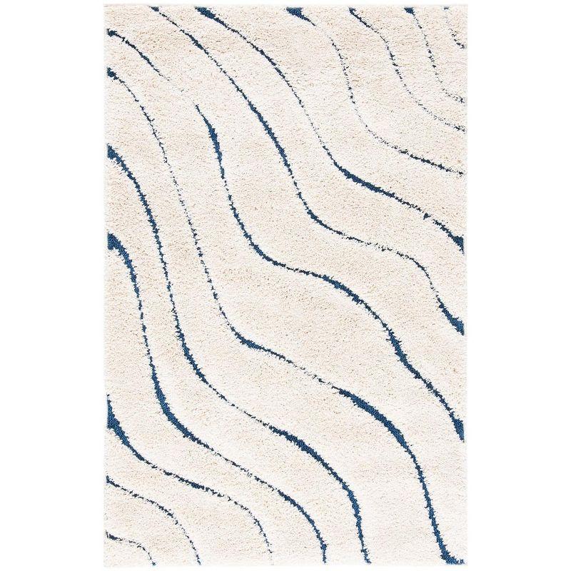 Florida Shag SG472 Power Loomed Indoor Accent Rug - Cream/Blue - 3'3"x5'3" - Safavieh