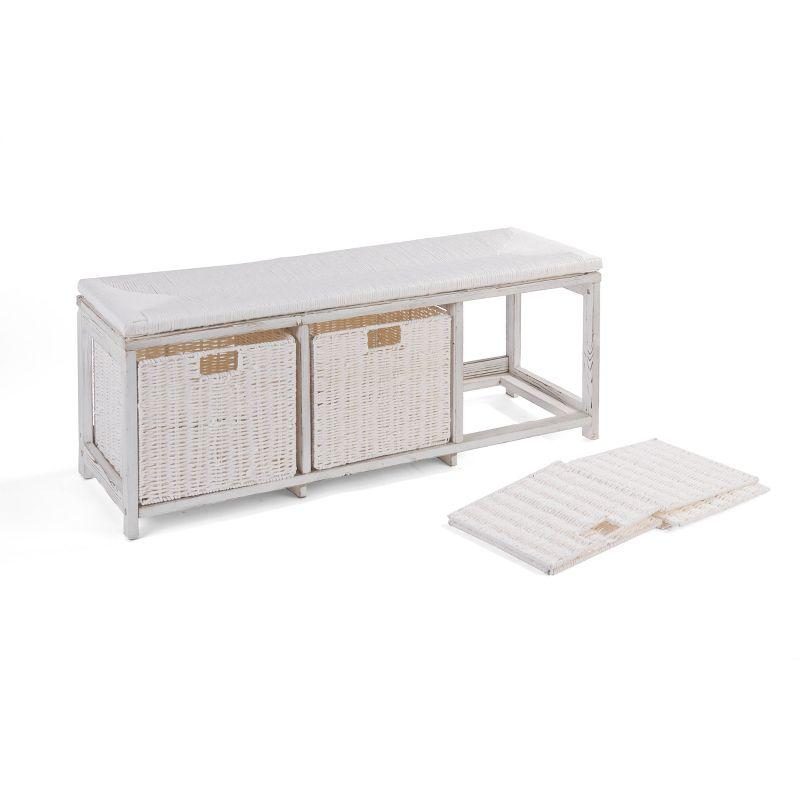 White Pine Wicker-Style Kid's Storage Bench with Baskets