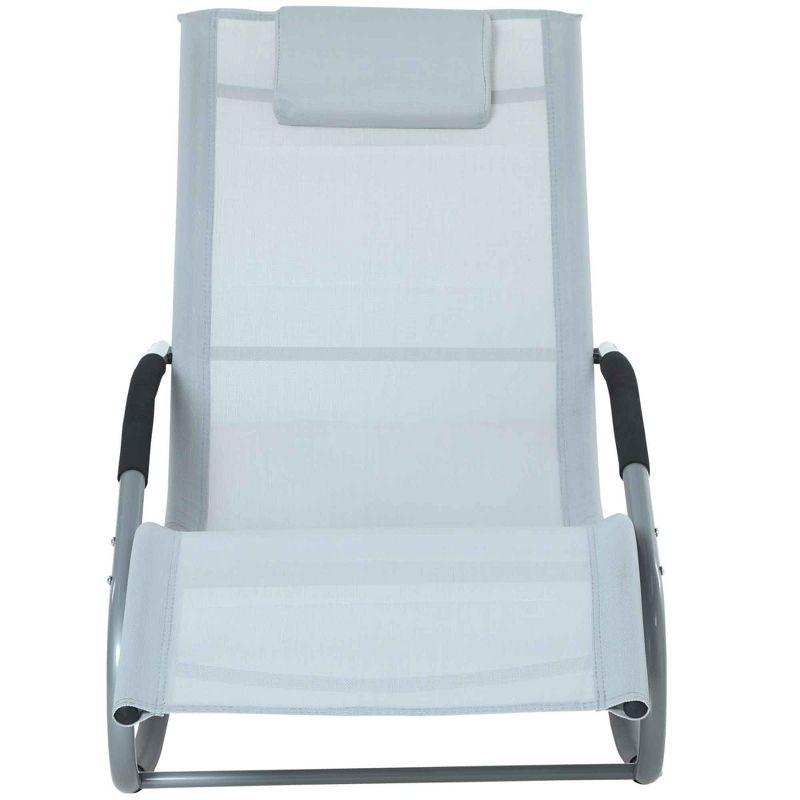 Outsunny Zero Gravity Rocking Chair Outdoor Chaise Lounge Chair Recliner Rocker with Detachable Pillow & Durable Weather-Fighting Fabric, Gray