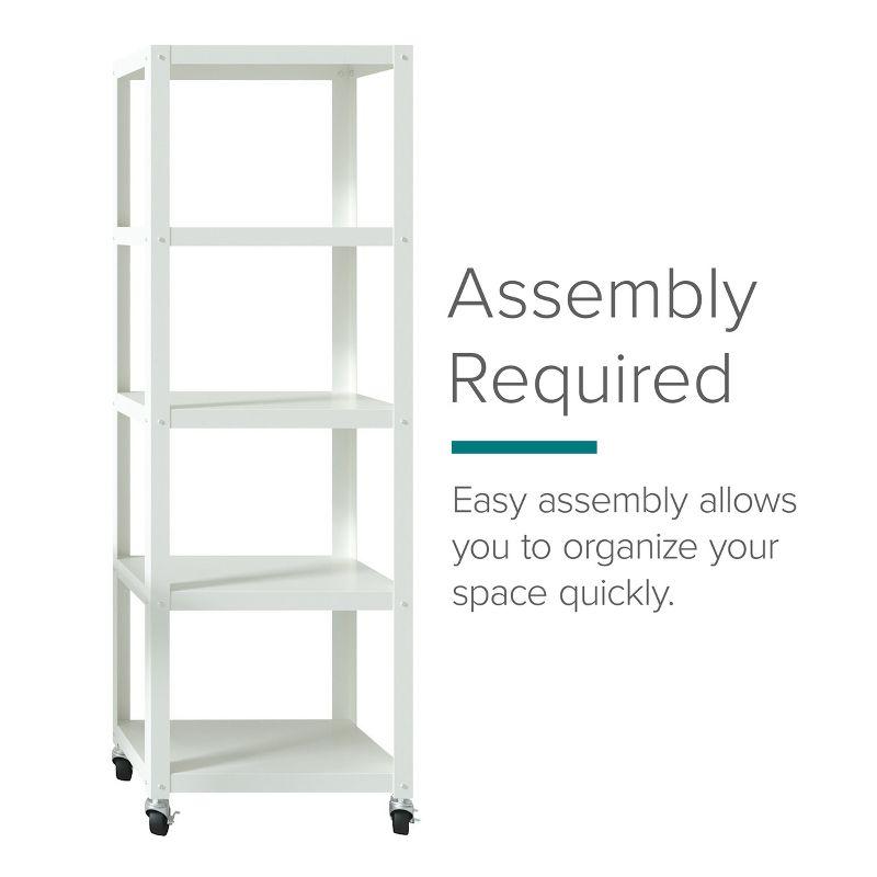 White 72" Industrial Metal 5-Shelf Mobile Bookcase