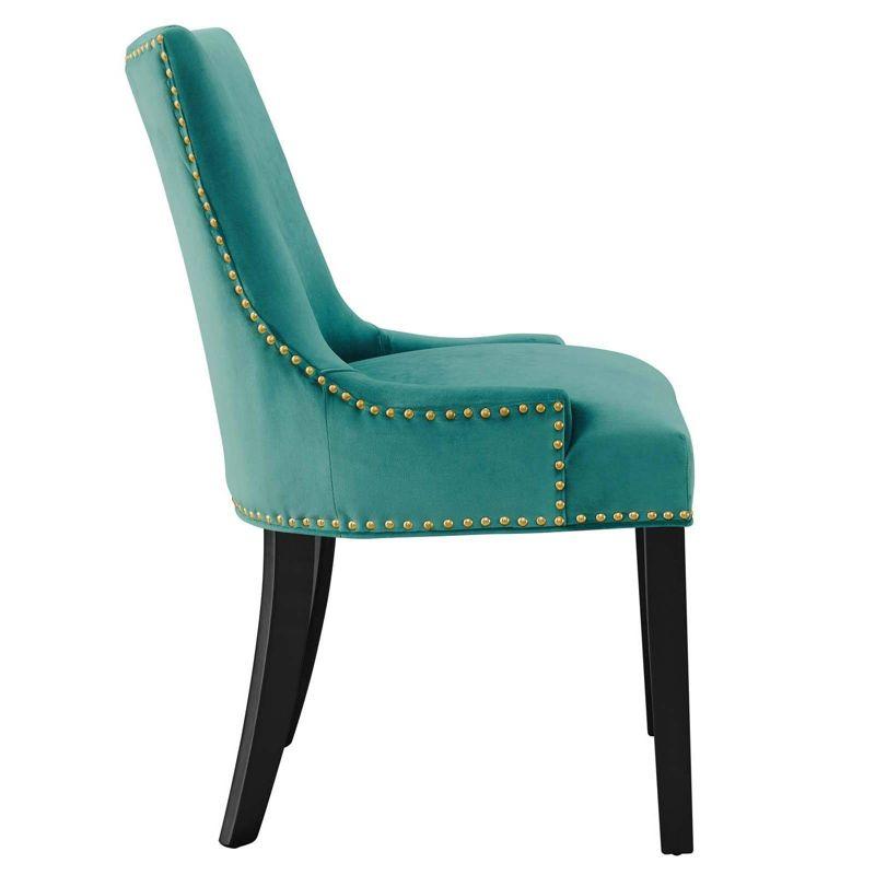 Regal Teal Velvet Upholstered Hourglass Side Chair with Wood Legs