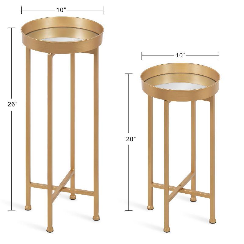 Glamorous Gold Round Metal & Glass Mirrored Side Table Set