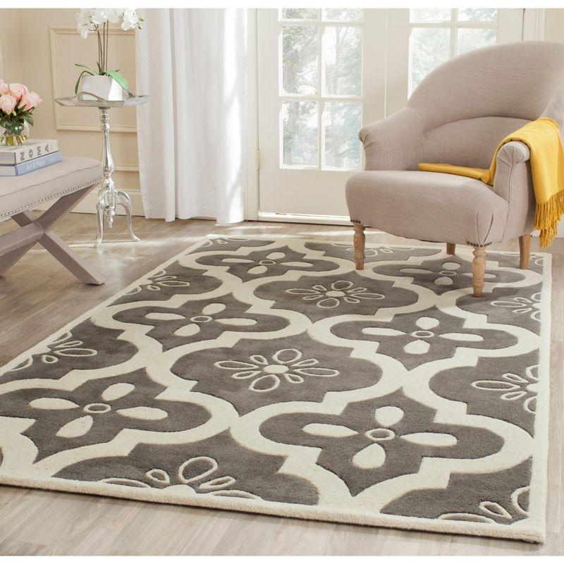 Ivory and Dark Grey Hand-Tufted Wool Area Rug